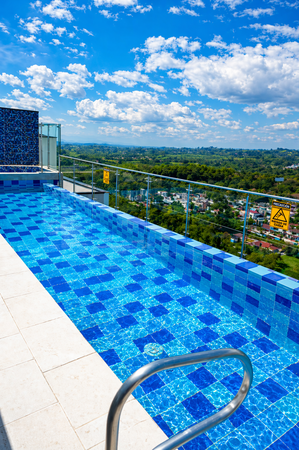 Piscina y jacuzzi en terraza con vista panorámica 🌄