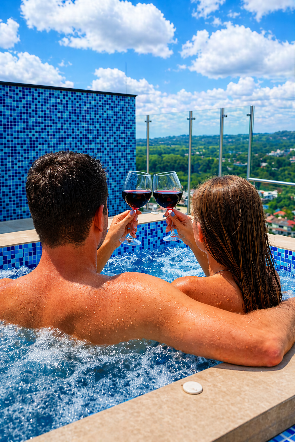 Piscina y jacuzzi en terraza con vista panorámica 🌄